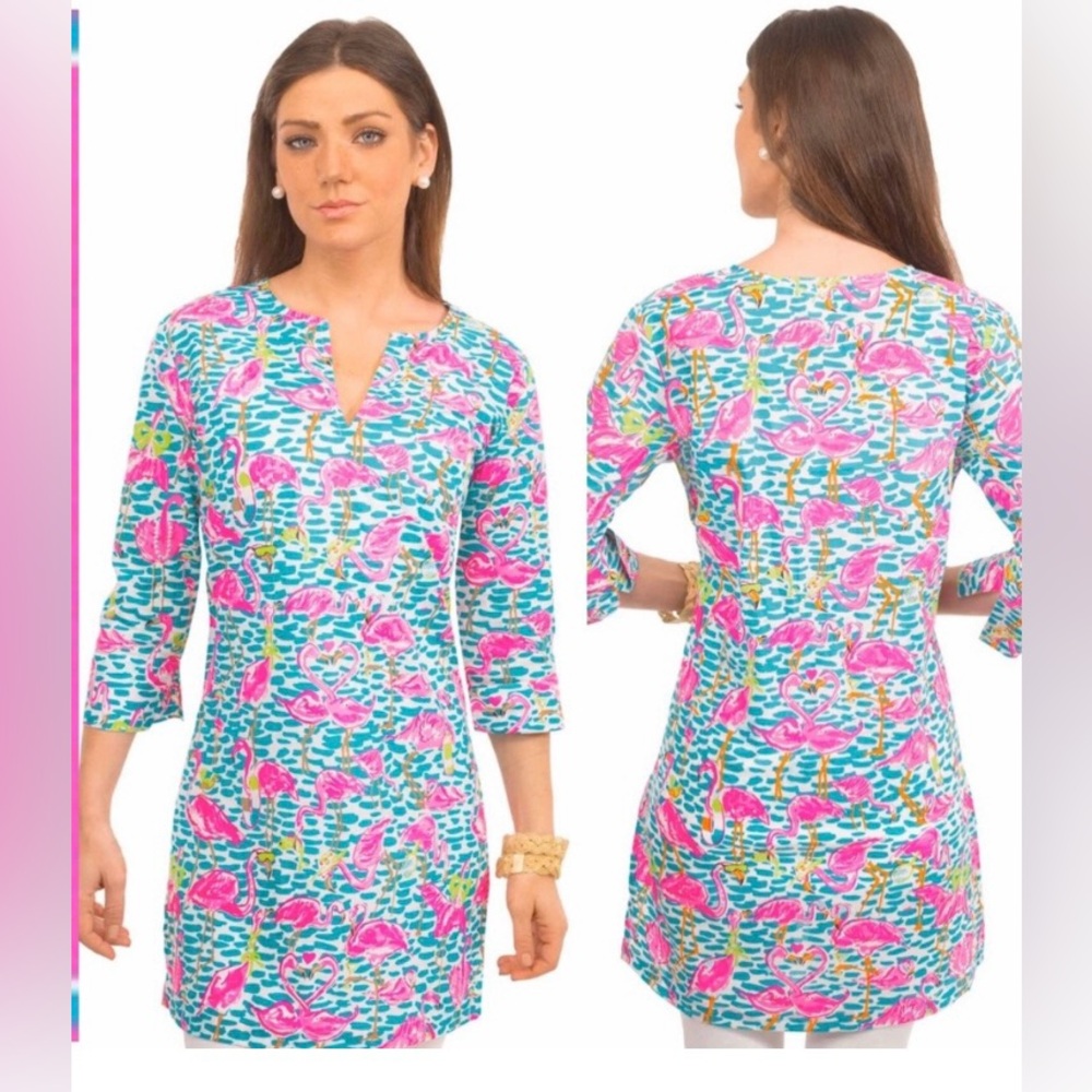 Gretchen Scott Pink/Turquoise Flamingo Tunic Cover Up Large